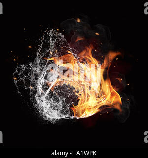 Symbol of water and fire energy, isolated on black background Stock Photo