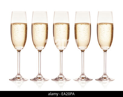 Group of champagne glasses isolated on white background Stock Photo