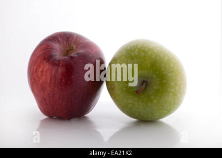 Two apples, one red the other green Stock Photo