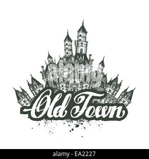 Old Town. Vector illustration, sketch, artwork Stock Photo