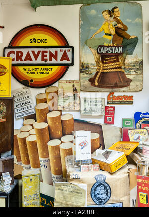 The Land of Lost Content , a museum of 20c British popular culture, Craven Arms, Shropshire. Cigarettes and tobacco products, 1950s Stock Photo
