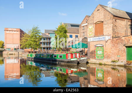 Moored narrowboats on the Waterfront area of the Nottingham and Beeston Canal in the city of Nottingham, England, UK Stock Photo