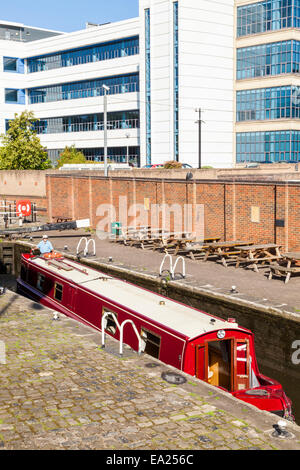Narrowboat at Castle Lock on the Nottingham and Beeston Canal as it passes through the city of Nottingham, England, UK Stock Photo