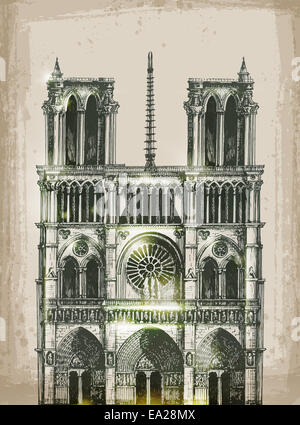 Cathedral of Notre Dame de Paris, France. Hand Drawn Illustration Stock Photo