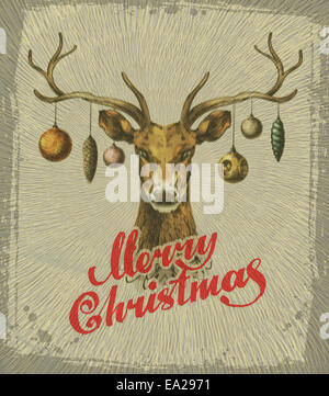 Merry Christmas. Vintage Christmas card. deer Stock Photo