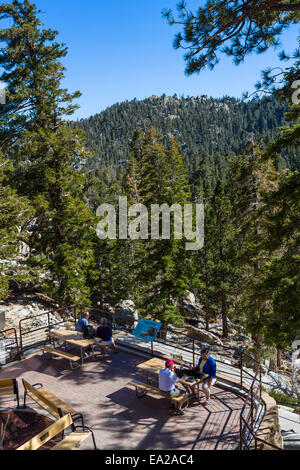 View over picnic terrace and Mount San Jacinto State Park at top of the Palm Springs Aerial Tramway, California, USA Stock Photo