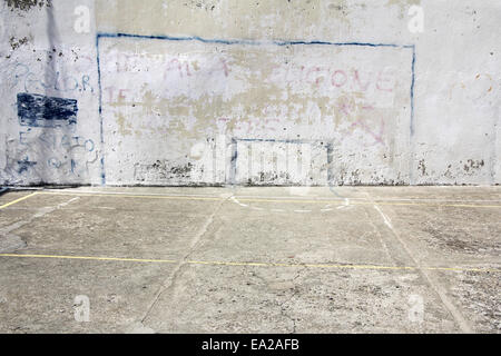 Soccer goal drawn on a wall on concrete playground in Corniglia, Italy Stock Photo