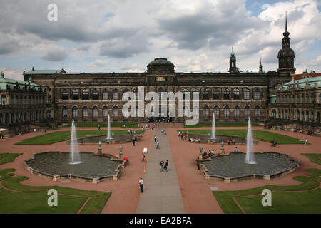 Inner courtyard of the Zwinger Palace and the Old Masters Picture Gallery (Gemäldegalerie Alte Meister) in the Semper Gallery (Sempergalerie) also known as the Semper Building (Semperbau) in Dresden, Germany. Stock Photo