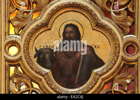 Saint Luke the Evangelist. Icon in the Holy doors of the marble iconostasis in the Russian Church in Dresden, Saxony, Germany. Stock Photo