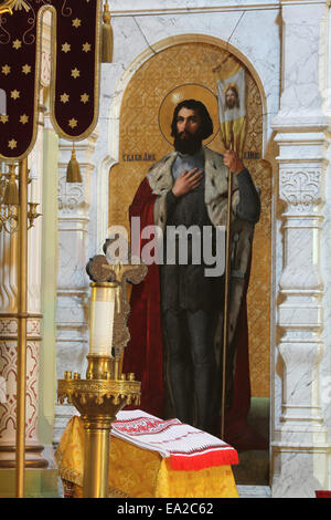 Saint Alexander Nevsky. Icon in the marble iconostasis of the Russian Orthodox Church in Dresden, Saxony, Germany. Stock Photo