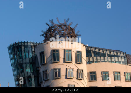 Roof of the Dancing House or Fred and Ginger designed by architect Vlado Milunić in co-operation with Frank Gehry Stock Photo