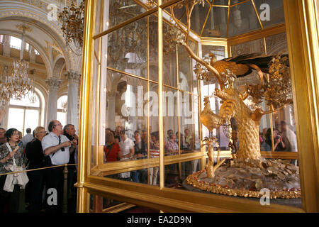 Catherine II acquired the Golden Peacock Clock in 1781 from England now on display in the State Hermitage Museum. The automaton Stock Photo