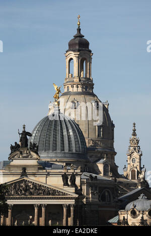 Domes of the Academy of Fine Arts (L) and the Frauenkirche (R) in Dresden, Saxony, Germany. Stock Photo