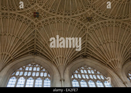 The beautiful and delicate fan vaulted ceiling of Bath Abbey in Bath, Somerset Stock Photo