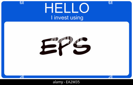 Hello I Invest Using EPS blue name tag sticker making a great concept. Stock Photo