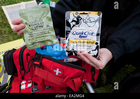 EMT personnel preparing first aid kit - USA Stock Photo