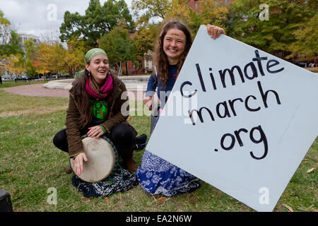 Young women during climate march - Washington, DC USA Stock Photo