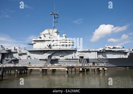 Side  of the USS Yorktown (CV-10), at Patriot's Point,  South Carolina Stock Photo