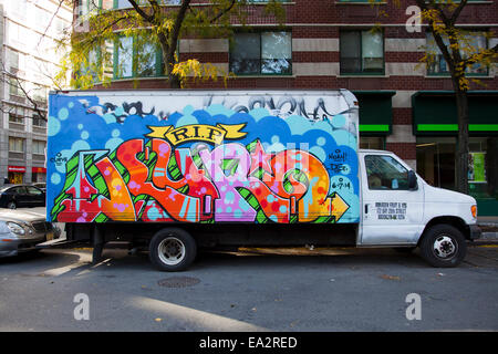 graffiti on a truck, Manhattan, New York, United States of America Stock Photo