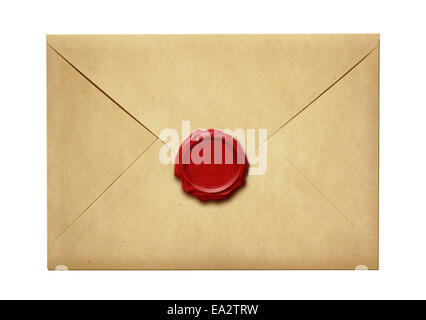 Old mail envelope with wax seal isolated Stock Photo