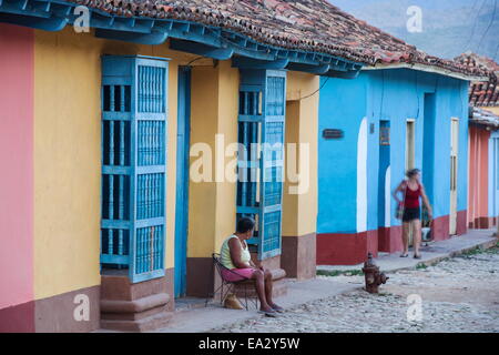 Colourful street in historical center, Trinidad, UNESCO Site, Sancti Spiritus Province, Cuba, West Indies, Caribbean Stock Photo