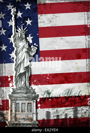 statue of Liberty. United States flag Stock Photo