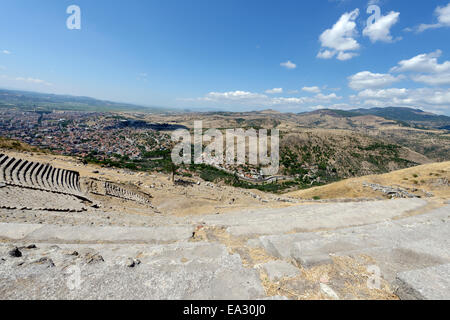 The Hellenistic ancient theatre on the south slope of the Acropolis of ancient Pergamum modern day Bergama, Turkey. Dating from Stock Photo