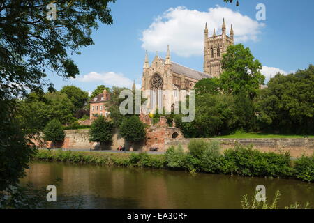 Worcester Cathedral and the River Severn, Worcester, Worcestershire, England, United Kingdom, Europe Stock Photo
