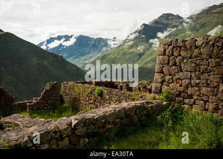 View from Inca Citadel of Pisac Ruins, Pisac, Sacred Valley, Peru, South America Stock Photo