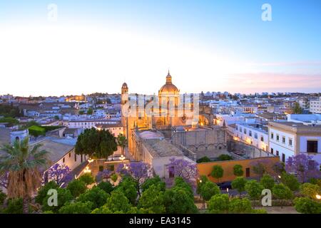 The Cathedral of San Salvador at dusk, Jerez de la Frontera, Cadiz Province, Andalucia, Spain, Europe Stock Photo