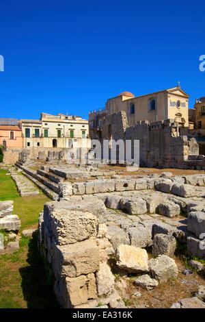 Ruins of Temple of Apollo, Ortygia, Syracuse, Sicily, Italy, Europe Stock Photo