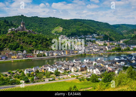 View over Cochem with its castle, Moselle Valley, Rhineland-Palatinate, Germany, Europe Stock Photo