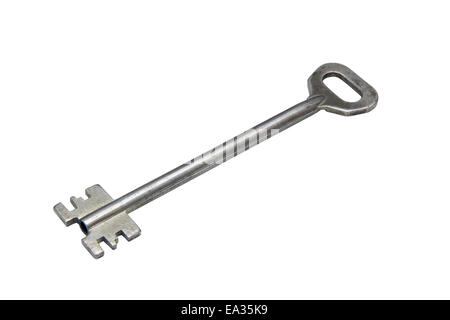 Silver Old Key old ornate key on white background with copy space Stock Photo - Alamy