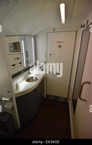 A British Airways toilet in the front of the upper deck on an Airbus A ...