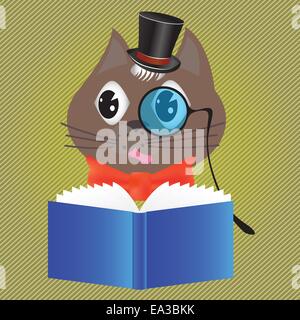 cat reading a book Stock Photo