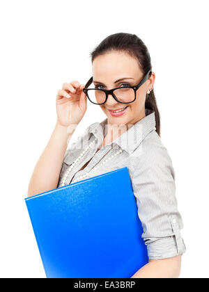 business woman with a blue folder Stock Photo