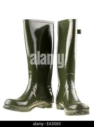 Pair of new green wellington boots  wellies Stock Photo