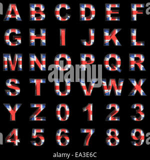 Great Britain alphabet on black background Stock Photo