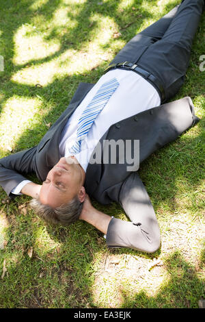 Businessman relaxing on grass Stock Photo