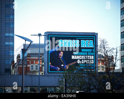 Chris Rea advert on LED screen in Piccadilly Gardens Manchester UK Stock Photo