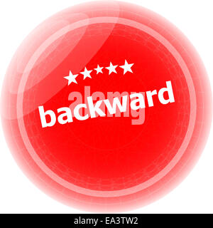 backward word on red stickers button, label Stock Photo
