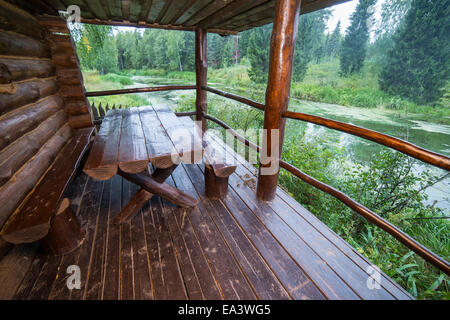 Wooden cottage near river, sauna, Kostroma region, Russia Stock Photo ...