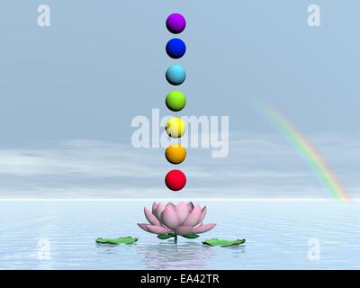 Chakras and rainbow - 3D render Stock Photo