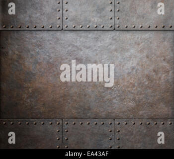 rust steel metal texture with rivets as steam punk background Stock Photo