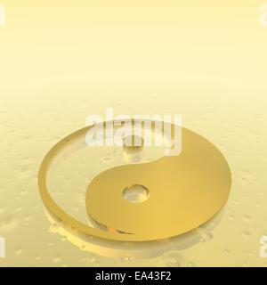 Golden yin yang symbol - 3D render Stock Photo