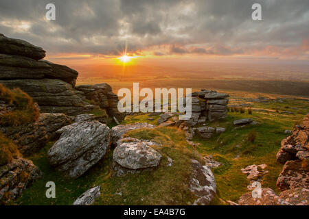 Sunset from Arms Tor Dartmoor National Park Devon Uk Stock Photo