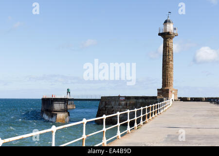 Whitby harbour and west pier, North Yorkshire, England Stock Photo