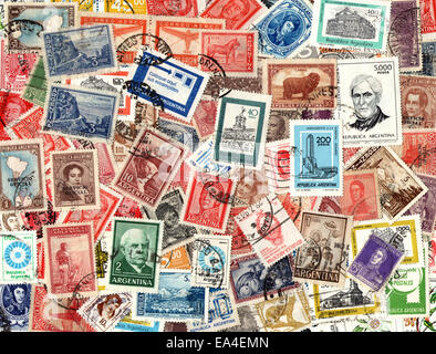 Background of the old postage stamps issued in Argentina Stock Photo