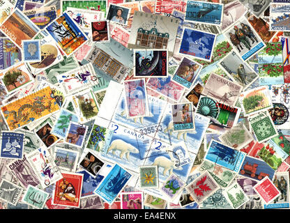 Background of the postage stamps issued in Canada Stock Photo