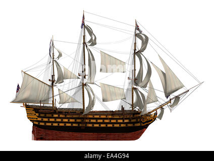 3D digital render of a sailing ship with a British flag isolated on white background Stock Photo